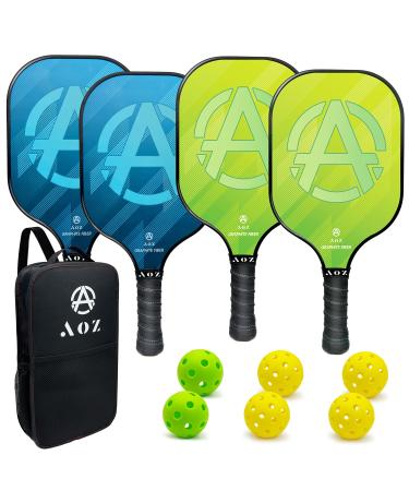 AOZINTL Pickleball Paddles Set of 4, Graphite Face Pickleball Paddles with Honeycomb Core and Premium Comfort Grip, Equipment with 6 Balls, Pickle-Ball Racquet with1 Portable Bag for Men and Women