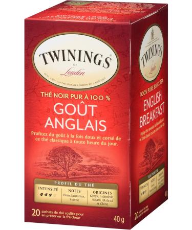 Twinings English Breakfast Individually Wrapped Tea Bags | Smooth Flavourful Black Tea | 20 Count (Pack of 6) | Enjoy Hot or Iced English Breakfast 20 Count (Pack of 6) - Buy Online on SooperMarket.com