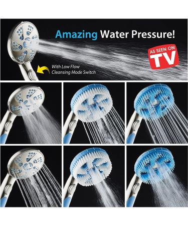 AquaCare 5-in-1 Aquassage High Pressure 76-mode Shower Head Combo with Hand Shower, Body Brush & Hair Brush - Satin Nickel Finish, Extra-long Stainless Steel Hose, Two Brackets Included - Buy Online on SooperMarket.com