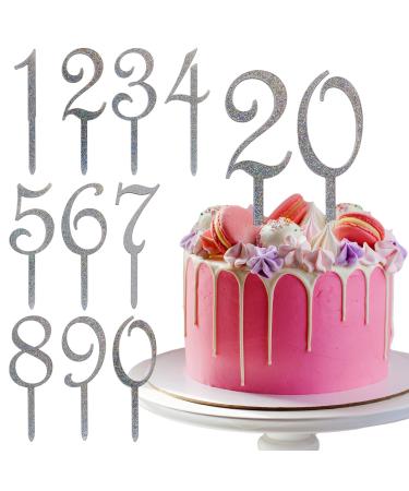Silver Happy Birthday Cake Topper Numbers - Set of 10 Acrylic Cake Toppers, Cake Decorations for All Ages - Happy Birthday Cake Toppers for Men and Women, Cake Toppers from 1st Birthday to 100+ Numbers Silver
