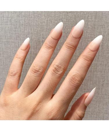 Novaly Ombre Nude Gradient French Tip False Nails - Short/Medium Almond White Pink Press On Nails Kit - Buy Online on SooperMarket.com