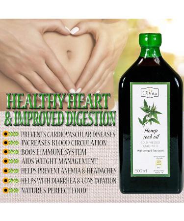 Ol Vita: Cold Pressed Hemp Seed Oil Raw Unrefined NO Additives Pure and Natural Supplement 500ml - Buy Online on SooperMarket.com