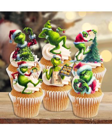 PRECUT Grinch Cupcake Toppers #1 Edible Christmas Cake Decorations Grinch Christmas Decorations Christmas Grinch Cake Topper (12) - Buy Online on SooperMarket.com