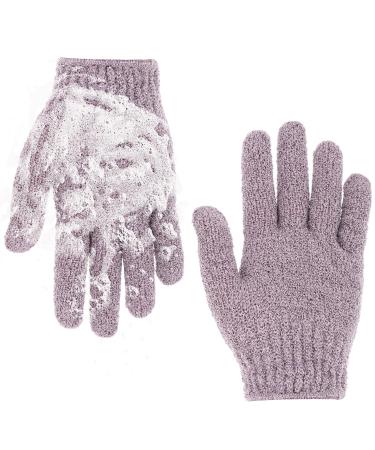 Sibba Exfoliating Gloves for Shower Natural Loofah Bathing Gloves for Body and Face Dead Skin Remover Double Sided Microfibre Shower Body Gloves for Adults and Kids(Purple)