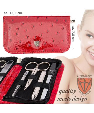3 Swords Germany - brand quality 8 piece manicure pedicure grooming kit set for professional finger & toe nail care scissors clipper fashion leather case in gift box Made by 3 Swords (004017) RED - OSTRICH IMITATION - Buy Online on SooperMarket.com