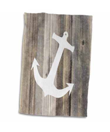 3D Rose Image of White Anchor On Weathered Planks Hand Towel  15 x 22