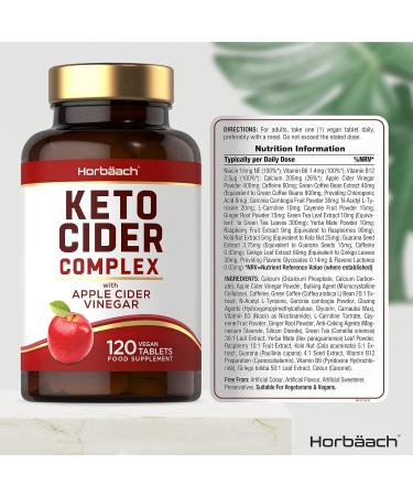 Keto Apple Cider Vinegar Complex | 120 Vegan Tablets with Vitamin B6 & B12, Calcium, Amino Acids & Plant Extracts | for Men & Women | Horbaach - Buy Online on SooperMarket.com