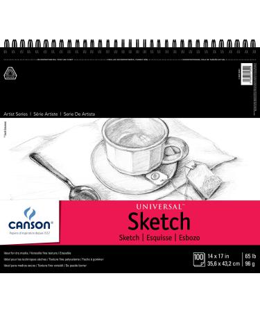 Canson Artist Series Universal Paper Sketch Pad, for Pencil and Charcoal, Micro-Perforated, Side Wire Bound, 65 Pound, 14 x 17 Inch, 100 Sheets 14" x 17" Top Wire