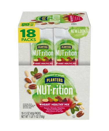 PLANTERS NUT-rition Heart Healthy Mix, On-the-Go Snack, Work Snack, School Snack - Camping Snack and Active Lifestyle Snack - Satisfying Nut Mix - Kosher Certified, 1.5 Oz, 18 Count (Pack of 1)