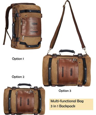 KAUKKO Canvas Khaki Outdoor Travel Backpack for Men - Hiking Camping Rucksack - Buy Online on SooperMarket.com