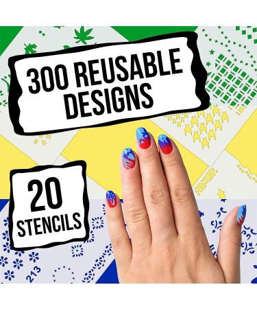 Custom Body Art Airbrush Nail Stencils Set #11 - 260 Designs - 20 Templates with 13 Unique Designs - Nail Art Series - Buy Online on SooperMarket.com