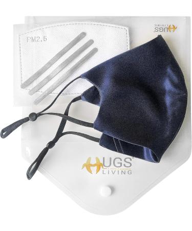 Hugs Living 100% Mulberry Silk Face Mask with Filter Pocket and Adjustable Ear Loops 4 Pieces Nose Wire and 1 Piece Filter are included (Navy Blue) - Buy Online on SooperMarket.com