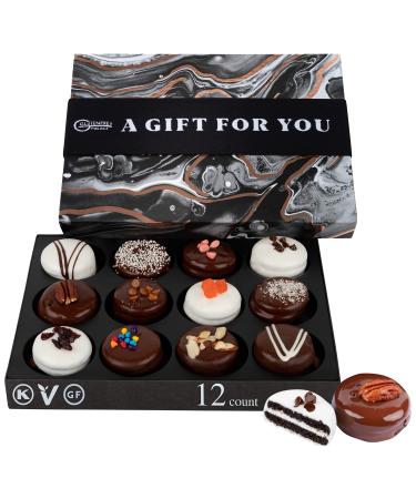 COOKIES GIFT BASKET | Gourmet Gluten Free Chocolate Covered Cookies for Holiday | Hostess Gifts | Corporate Gift Baskets for Delivery Prime | Handcrafted VEGAN COOKIES Kosher [12 Count] (Black Marble)