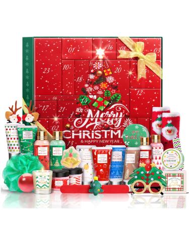 LUCOTIYA Advent Calendar 2024-24 Days of Beauty Advent Calendar Bath and Body Gifts Sets for Women Christmas Gift Baskets for Women Skincare Beauty Advent Calendar Green