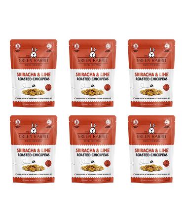The Green Rabbit Gluten Free Roasted Chickpeas Sriracha & Lime Flavour - Healthy Snacks High in Plant-Based Protein & Fibre - Low in Fat Sugar & Calories - Vegetarian & Vegan Friendly - 6x 60g