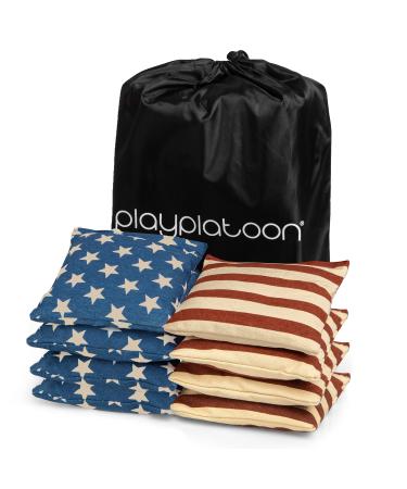 Premium Weather Resistant Duckcloth Cornhole Bags - Set of 8 Bean Bags for Corn Hole Game - Regulation Size & Weight American Flag - Vintage