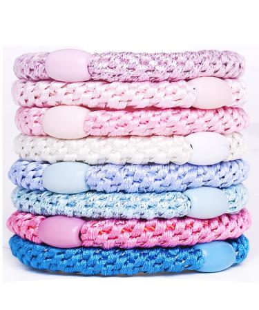 AXEN 8PCS Elastic Hair Tie for Women Girls Cotton Bands Soft Woven Ponytail Holders for Thick Hair and Curly Hair Pastel