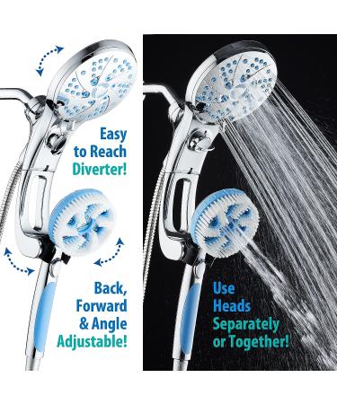 High Pressure 6-in-1 Aquassage by AquaCare - 76-mode Combo Showerhead with Hand Shower, Body Brush, Hair Brush & Arm in One! Stainless Steel Hose, Brush Holder - All-Chrome - Buy Online on SooperMarket.com