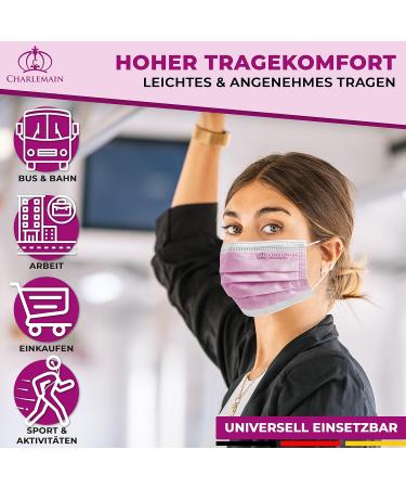 Charlemain 50x Pink Medical Face Masks - EN 14683 Type IIR BFE 99.9% 3-Layer Latex-Free Mouth-Nose Protection | International Shipping - Buy Online on SooperMarket.com