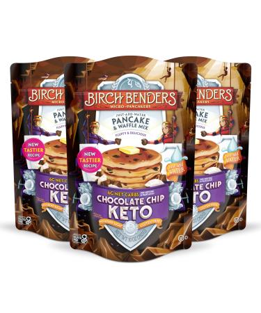 Birch Benders Keto Chocolate Chip Pancake & Waffle Mix with Almond/Coconut & Cassava Flour, Just Add Water, 10 Ounce (Pack of 3)