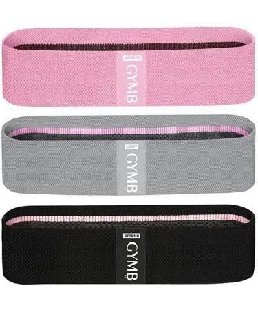Gymb Premium Resistance Bands for Working Out - Exercise Bands to Workout Glutes, Thighs & Legs - Non Slip Cloth Booty Bands for Gym & Home Fitness, Yoga, Strength & Pilates for Men/Women - 3 Levels Black, Grey, Pink