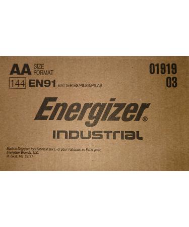 Energizer EN91 Industrial Alkaline Batteries AA (Box of 144 Batteries) - Made in The USA or Singapore
