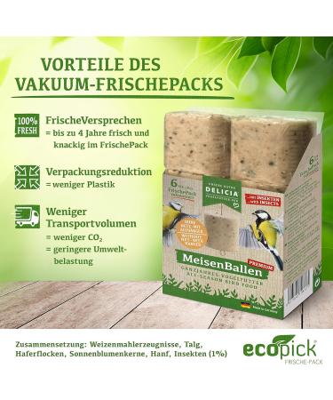 DELICIA Premium Insect Bird Balls - 6 Pack for Garden & Wild Birds | Meisen Dumplings with Hangers - High-Quality Bird Feed - Buy Online on SooperMarket.com