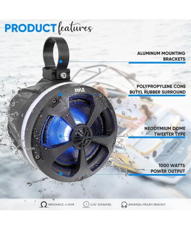 Pyle PLUTV55BTR 5.25 1000W Waterproof Off Road Speakers with RGB Light - Marine Grade Wakeboard Tower Speakers for ATV/UTV Jeep Boat - Buy Online on SooperMarket.com