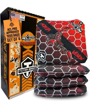 Titan Bags - Venom - ACL PRO Approved Toss Bags, Bean Bags- Regulation Cornhole Bags- Cornhole Toss Bags- Venom Cornhole Set- Honeycomb, Death Red, Set of 4 Death Red Honeycomb