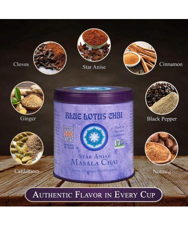 Blue Lotus Chai - Star Anise Masala Chai - Makes 100 Cups - 3 Ounce Masala Spiced Chai Powder with Organic Spices - Instant Indian Tea No Steeping - No Gluten 3 Ounce (Pack of 1) - Buy Online on SooperMarket.com