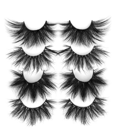 wiwoseo Eyelashes Real Mink Lashes 25MM 4 Styles Real Mink Big Long Dramatic Lashes False Eyelashes Fluffy Thick Crossed Fake Eye Lashes Pack