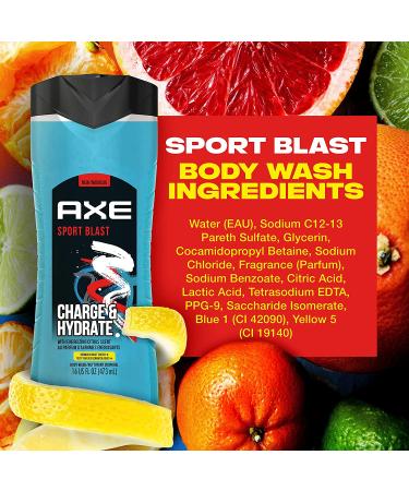 AXE Charge and Hydrate Sports Blast Men's Body Wash 16 oz - Energizing Citrus Scent - 100% Recycled Bottle - Buy Online on SooperMarket.com