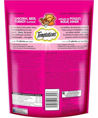 TEMPTATIONS Mix-Ups Adult Cat Treats Chicken Turkey Beef 180g Pouch (10 Pack) 180g (10 Pack) Chicken - Turkey - Beef - Buy Online on SooperMarket.com