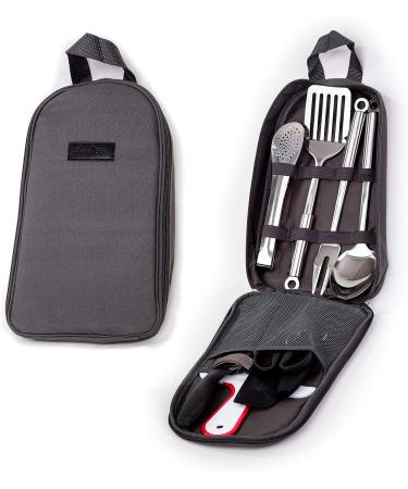 Outdoor Kitchen 10-Piece Cookware Set - Camping & RV Cooking Utensils in Compact Case - Stainless Steel Fork, Spoon, Knife & More - Grey - Buy Online on SooperMarket.com