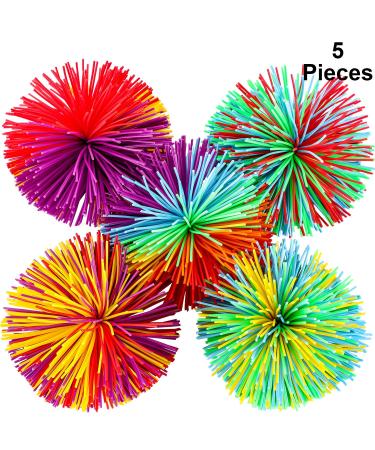 5 pieces monkey stringy balls sensory fidget stringy balls soft rainbow pom bouncy stress balls with storage bag multi -colored (5 pieces)