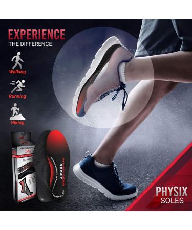 Physix Gear Sport Arch Support Insoles (Full Length) - Plantar Fasciitis Relief for Men & Women - Red/Black - UK Size L 9 1/2-11 | 10-11 1/2 - 1 Pair - Buy Online on SooperMarket.com