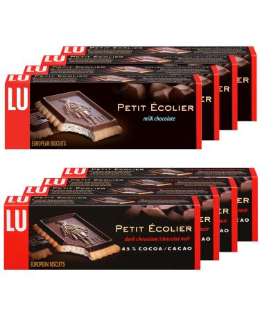 LU Petit Écolier European Chocolate Biscuit Variety Pack, LU Petit Écolier Milk Chocolate & LU Petit Écolier 45% Cocoa Dark Chocolate, Easter Cookies, 8 Boxes 8 Count (Pack of 1)