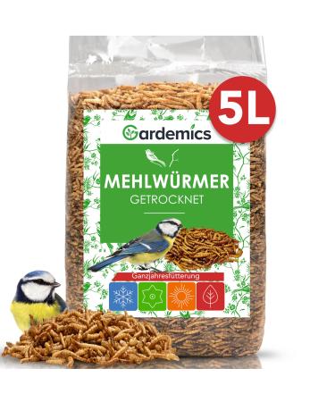 Gardemic's mealworms dried 5 liters - 800g - Premium insect feed for birds fish turtles rodents hedgehogs reptiles bird feed dried mealworms