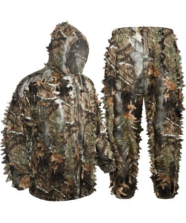 LOOGU Hunting Ghillie Suit, 3D Leafy Camo Suit Military and Shooting Accessories Tactical Gear Clothing for Airsoft, Wildlife Photography Halloween XL/XXL Fit tall 5.9-6.2ft LOOGU SUPER2.0 3D leaf set