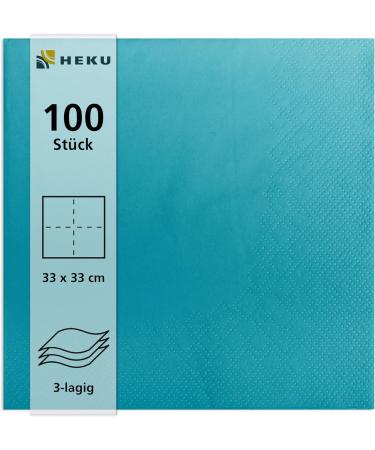 HEKU 100 Single-Colored Turquoise Napkins - 3-Layer 33x33cm | Stylish & Highly Absorbent 5-Pack for Events & Gastronomy - Buy Online on SooperMarket.com