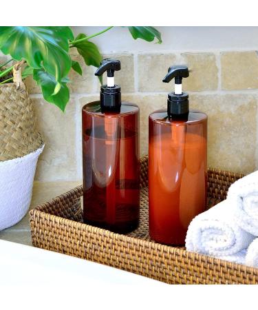 Youngever 4-Set 1L Pump Dispenser for Shampoo & Lotions - Reusable Amber Plastic Bottles for Kitchen & Bathroom - Buy Online on SooperMarket.com
