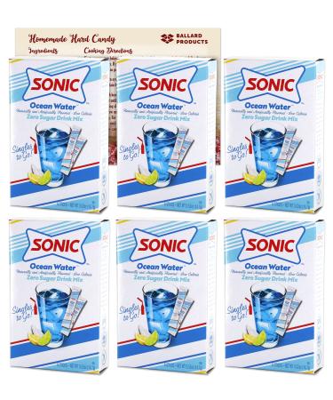 Sonic Ocean Water Singles to Go Drink Mix | 6 Boxes - 36 Flavor Packets of Sugar Free Water Enhancer Drink Mix Powder | Bundle with Ballard Products Hard Candy Recipe Card Ocean Water 6 Count (Pack of 6)