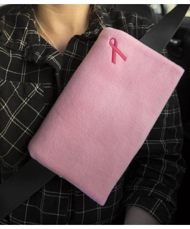 The Breast & Chest Buddy - Seatbelt Cushion for Mastectomy and Breast Reconstruction Sites - Solid Pink with Breast Cancer Ribbon