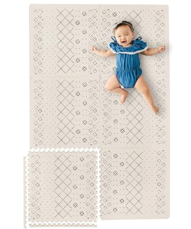 Yay Mats Stylish Extra Large Baby Play Mat. Soft, Thick, Non-Toxic Foam Covers 6 ft x 4 ft. Expandable Tiles with Edges Infants and Kids Playmat Tummy Time Mat (Carter Mudcloth Tan)