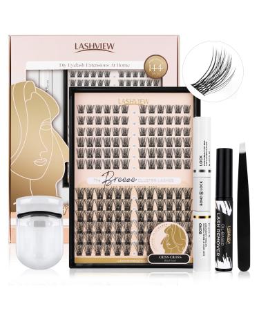 Lashview DIY eyelash extension kit 144 PCs eyelash clusters with eyelash binding and seal cluster eyelash glue remover and eyelash applicator for DIY eyelash extensions (volume) 703-144 kit