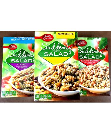 Betty Crocker, Suddenly Pasta Salad, SUMMER Variety 6-Pack + BONUS Pack of Plastic Silver Utensils. 2 boxes each of: CAESER, CLASSIC, RANCH & BACON.