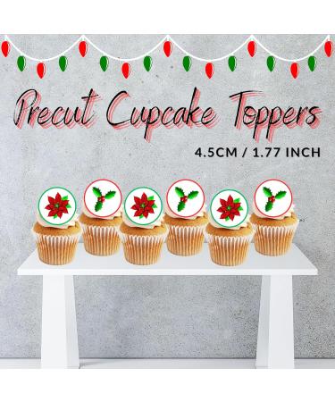 PRECUT Christmas Poinsettia Holly Cupcake Toppers Christmas Edible Holly Cake Decorations Christmas Cake Topper Xmas Cupcake Decoration Poinsettia Cake Decorations (12) - Buy Online on SooperMarket.com