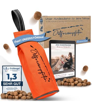 Ostfriesenpfoten - extremely durable feed bag 'Enno' |Without metal eyelet |Plastic -free packaging |Orange |Size L |Feed dummy including eBook for your agility training-at 30 washable l orange