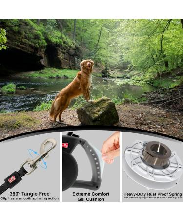 WIGZI Durable Gel Handle Retractable Dog Leash - Rust Proof, Reflective Tape, EZ Lock - L Black - Buy Online on SooperMarket.com