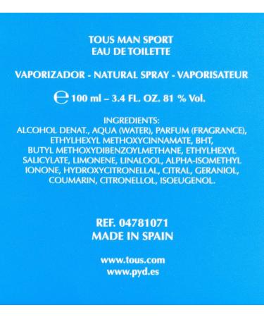 Tous Man Sport Men Eau-de-toilette Spray by Tous 3.4 Ounce Fruity 3.4 Fl Oz (Pack of 1) - Buy Online on SooperMarket.com